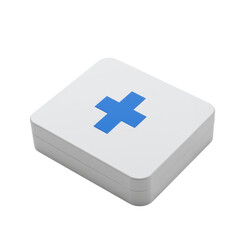 Close Up of White Medical Box with Blue Cross Symbol