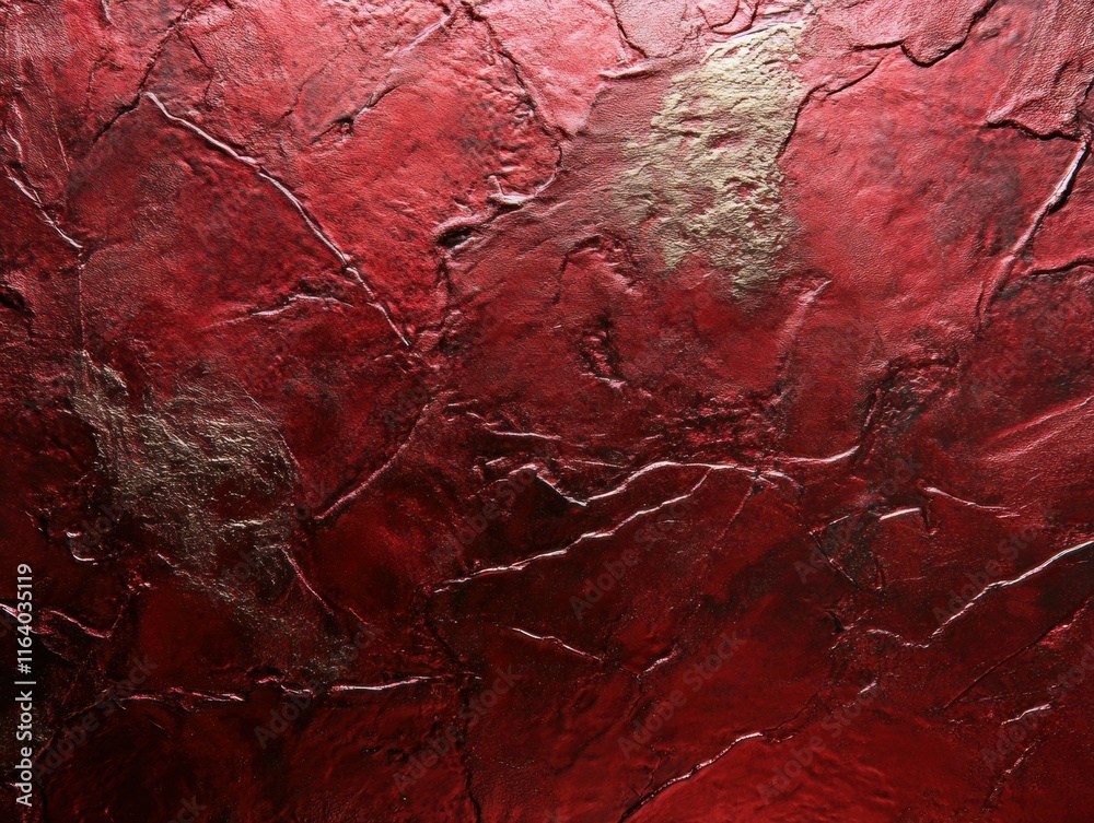 Poster textured red surface with gold highlights, showcasing an abstract design.