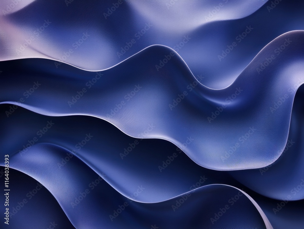 Poster a flowing abstract design in deep blue tones with smooth, wavy textures.