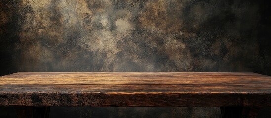 Rustic wooden table with blurred background creating ample negative space for product presentation and interior design mockups