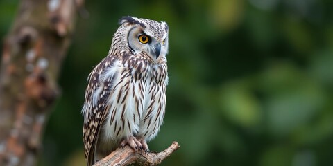 Obraz premium A close-up shot of a wise owl perched on a branch, with a thoughtful expression, close-up, wildlife