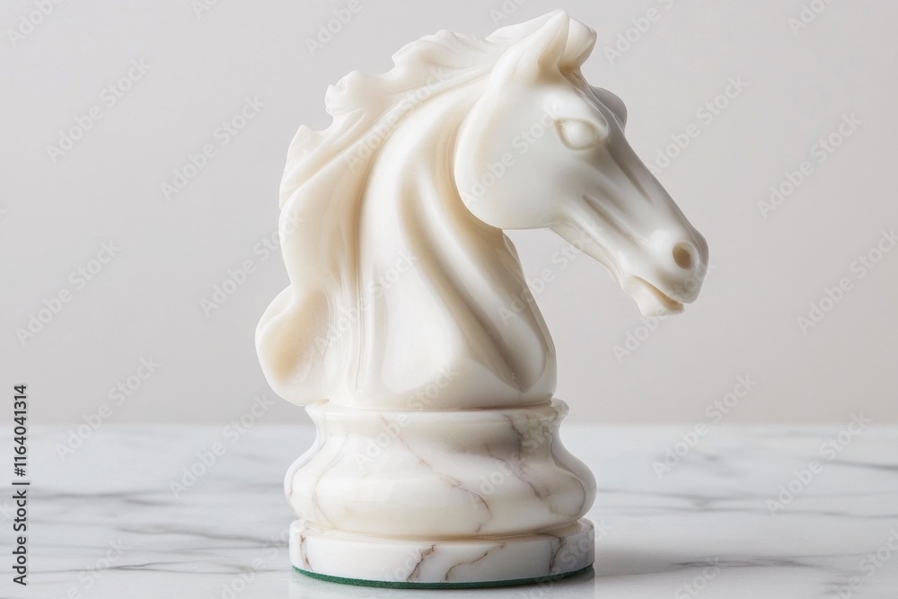 Poster a hyper-realistic close-up of an ivory chess piece, with every carved detail reflecting the soft glo