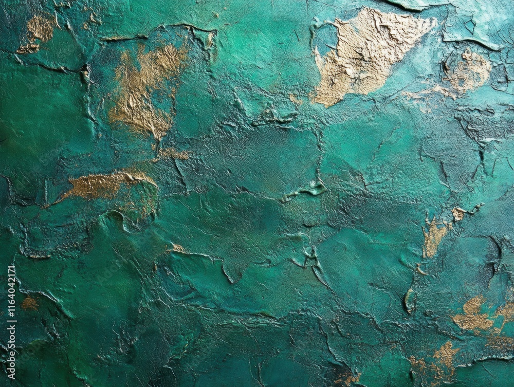Poster abstract textured surface with teal and gold hues, evoking a sense of depth and elegance.