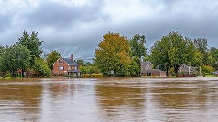 Fototapeta premium Flooded Suburban Homes After Extreme Weather Event