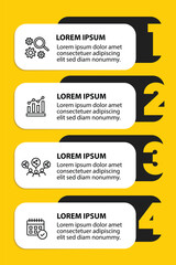4 steps infographic template with 4 options. Flowchart that can be used for business report, data visualization and presentation. Timeline infographic elements vector illustration.