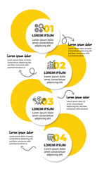 4 steps infographic template with 4 options. Flowchart that can be used for business report, data visualization and presentation. Timeline infographic elements vector illustration.