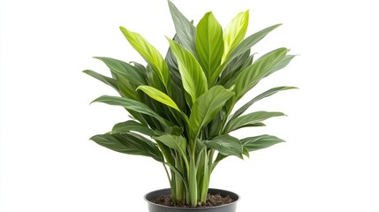 Alpinia galanga plant with lush green foliage in a black pot showcasing tropical beauty and vibrant indoor gardening aesthetics