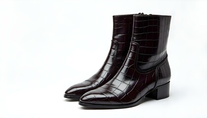 Sleek women's crocodile leather boots with glossy finish, perfect for premium ads.