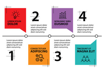 4 steps infographic template with 4 options. Flowchart that can be used for business report, data visualization and presentation. Timeline infographic elements vector illustration.