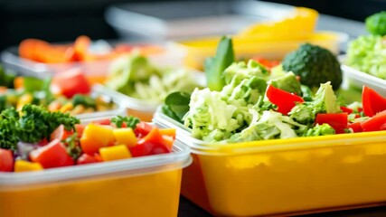 Colorful Vegetables in Meal Prep Containers for Healthy Eating Vibrant Salads with Chopped Greens and Fresh Ingredients for Nutritious Lifestyle