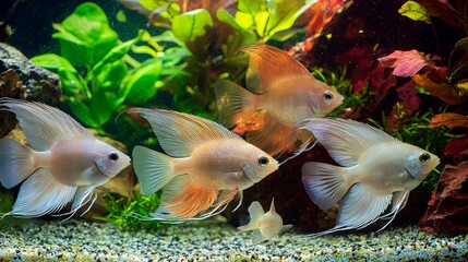 Obraz premium Vibrant angelfish swimming in a lush planted aquarium.