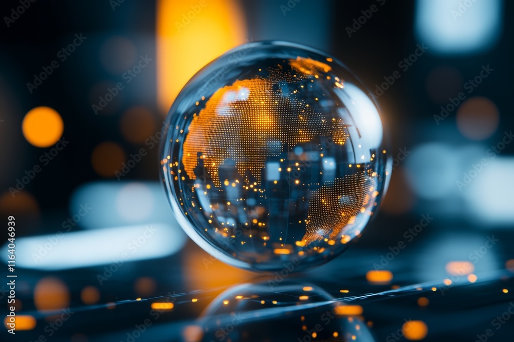 Poster A realistic 3D rendering of a globe connected by glowing network paths, symbolizing global IT connectivity