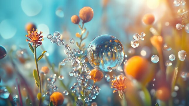 Close-up of vibrant flowers and droplets symbolizing the essence of alternative medicine and homeopathy in a natural setting