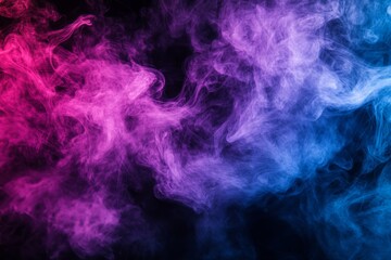 Abstract pink and blue smoke swirls on black background.