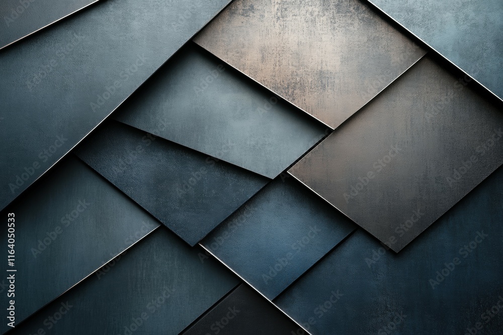 Poster A textured abstract background featuring overlapping metallic panels in dark tones.