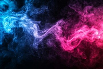 Obraz premium Abstract blue and pink smoke swirls on black background. (1)