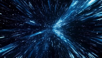 Abstract blue light streaks radiating from center, simulating hyperspace or star trails.
