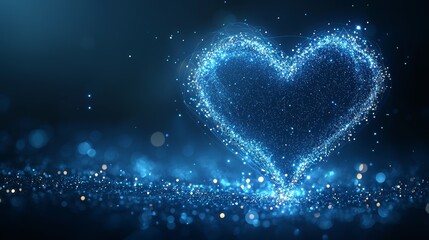 An intricate polygonal valentine heart made up of connected lines and dots set against a blurred gradient background in multiple colors, ideal for a greeting card. Valentine's Day banner theme