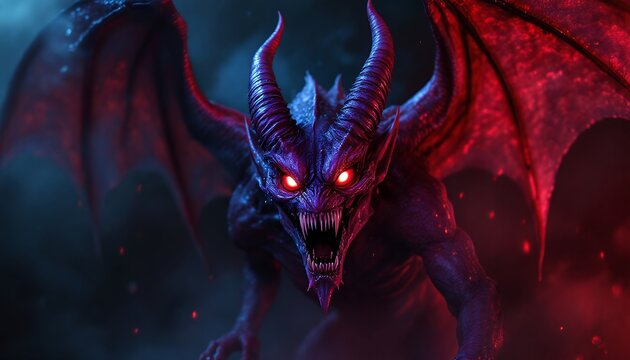 Crimson Nightmare: A Digital Rendering of a Fearsome Gargoyle - Powered by Adobe