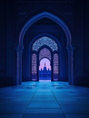Fototapeta premium Silhouette of mosque with night view background. concept of night journey of isra mi'raj, ramadhan, eid al-fitr, muharram.