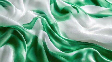 Obraz premium Green and white abstract silk fabric texture with flowing lines for modern decor and textile art background design