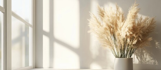 Elegant living room corner with natural light featuring a minimalist vase of pampas grass against a neutral backdrop perfect for interior design ideas