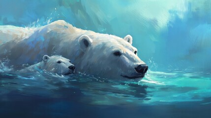 Polar Bears Swimming in Freezing Waters