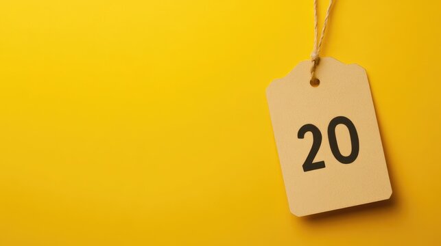 Discount Promotion Tag with 20 Percent Off on Bright Yellow Background for Retail Marketing and Sale Advertising Campaigns