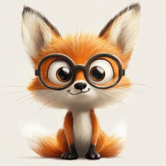 Fototapeta premium Adorable Fox Wearing Round Glasses Sitting Down