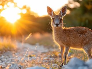Dik-dik stands alert at sunset.
