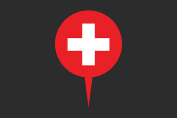 Obraz premium Switzerland flag with location sign, Flag of Switzerland national country symbol illustration Vector, Rectangle Switzerland flag illustration, Flat vector illustration 