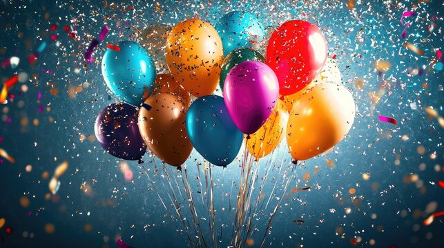 Vibrant 21st Birthday Celebration with Colorful Balloons Confetti and Festive Fireworks in a Joyful Setting