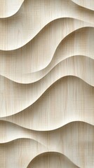  Elegant flowing wave pattern in light wood tones, featuring a layered 3D design with soft curves and natural textures, ideal for backgrounds or modern graphic designs.