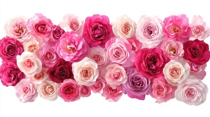 Fototapeta premium Colorful Arrangement of Various Rose Flowers Isolated on White Background