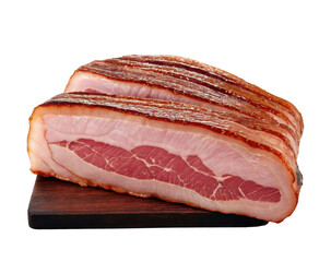 Sliced vision xl raw pork belly showcasing intricate marbling on a wooden cutting board
