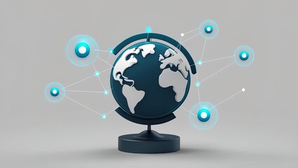 A modern globe illustration with connections, symbolizing global communication and technology, featuring a sleek design and vibrant blue accents.z