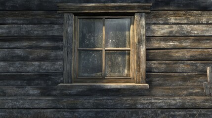 Vintage wooden house wall with detailed old window showcasing rustic texture and historical architecture charm
