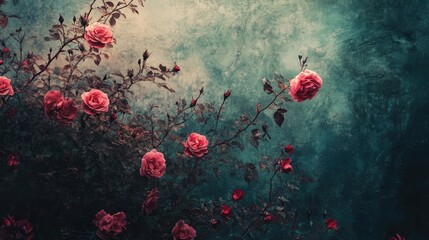 Rustic wild roses blooming in a dreamy atmospheric background showcasing a blend of nature and artistic photography techniques.