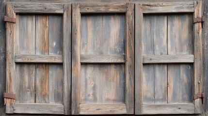 Rustic window shuttering with aged wooden boards showcasing weathered texture and vintage charm suitable for architectural or historical themes