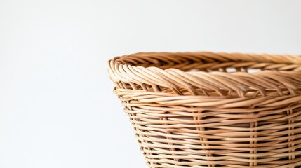 Obraz premium Wicker basket detail isolated on a clean white background showcasing natural textures and craftsmanship ideal for home decor and storage solutions