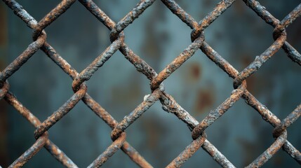 Fototapeta premium Rusty wire mesh background with detailed close-up of interwoven structure highlighting texture and color variations in aging metal