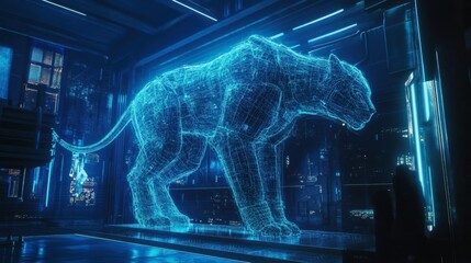 A glowing high-tech jungle with cybernetically-enhanced animals
