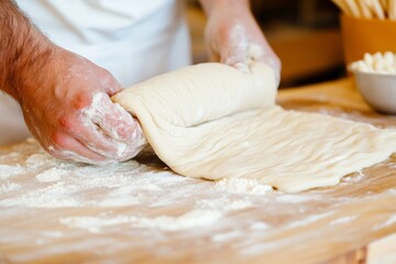 A close-up of a chef hands rolling gnocchi dough into soft, pillowy pieces