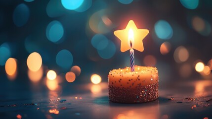 21st Birthday Candle with Star Shining in Bokeh Lights Celebrating Milestone Moments and Joyful Occasions