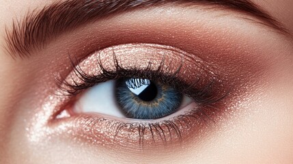 Obraz premium Elegant close-up of a beautifully styled eye featuring natural lashes and soft pink tones ideal for bridal or special occasion makeup.