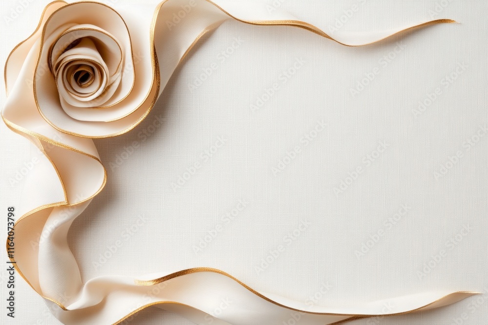 Poster A flat design of an ivory scroll with golden edges unrolled on a pure white canvas