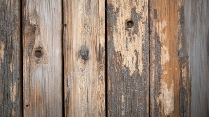 Fototapeta premium Weathered wooden planks with a rustic texture showcasing natural imperfections and earthy tones suitable for backgrounds or design elements.