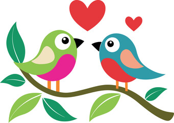 two birds on a branch with love vector