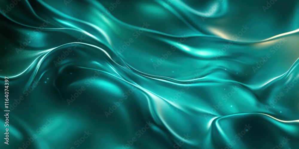 Poster abstract teal waves with smooth textures and light reflections.