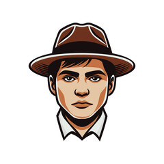 Portrait of a Young Mafia Man with Hat Vector Illustration